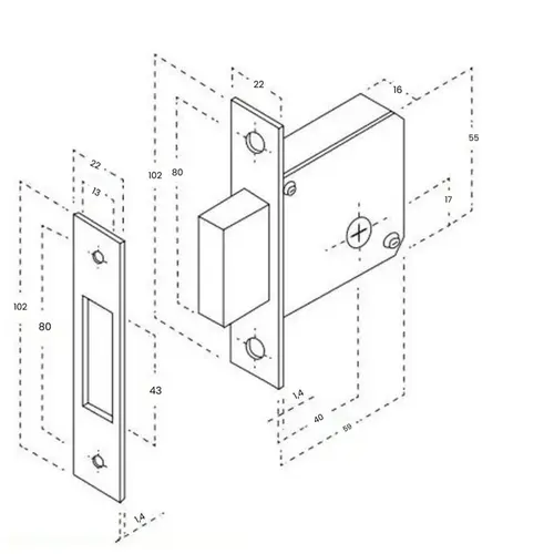 Fechadura Tetra Auxiliar Quadrada 1500 Cromada Pado