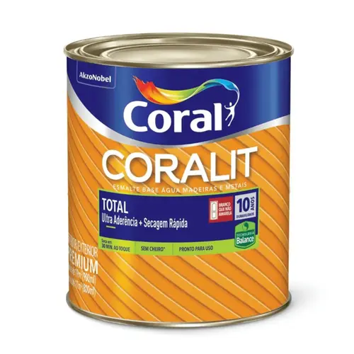Esmalte Coralit Total Base Agua Fosco 0,9L Branco Coral
