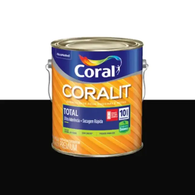Esmalte Coralit Total Base Agua Fosco 3,6L Preto Coral