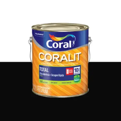 Esmalte Coralit Total Base Agua Fosco 3,6L Preto Coral