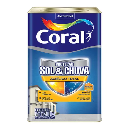 Tinta Acrílica Fosco Proteção Sol & Chuva Impermeabilizante Branco 18L Coral