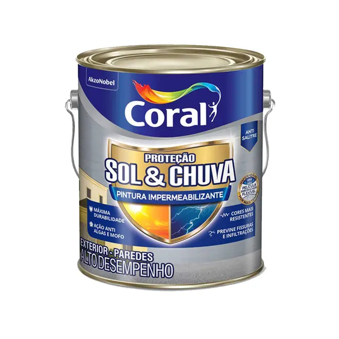 Tinta Acrílica Fosco Proteção Sol & Chuva Impermeabilizante Branco 3,6L Coral