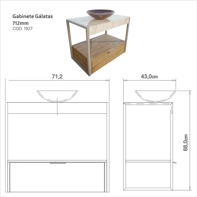 GABINETE DE BANHEIRO GALATAS 70CM 1927 CRISMETAL