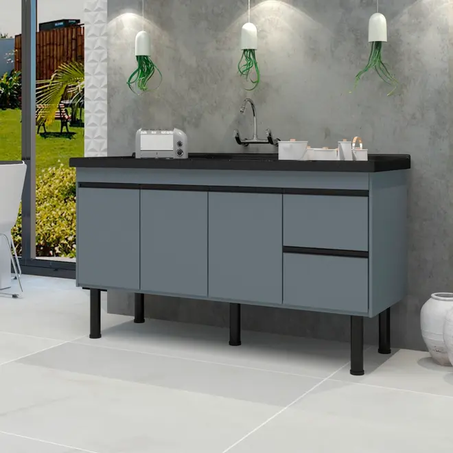 Gabinete de Cozinha Color 1,44m Cinza/Cinza Primatto