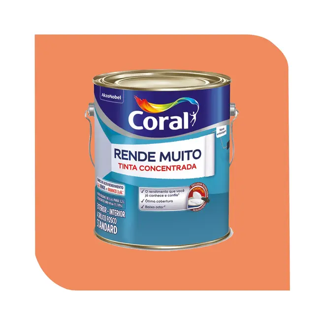 Tinta Acrílica Coral Rende Muito 3,2L Laranja Imperial